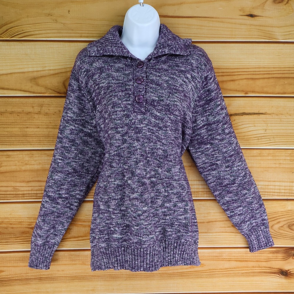 Croft & Barrow Sweater Womens Size 2XL Purple Heathered 1/4 Button Soft Stretch